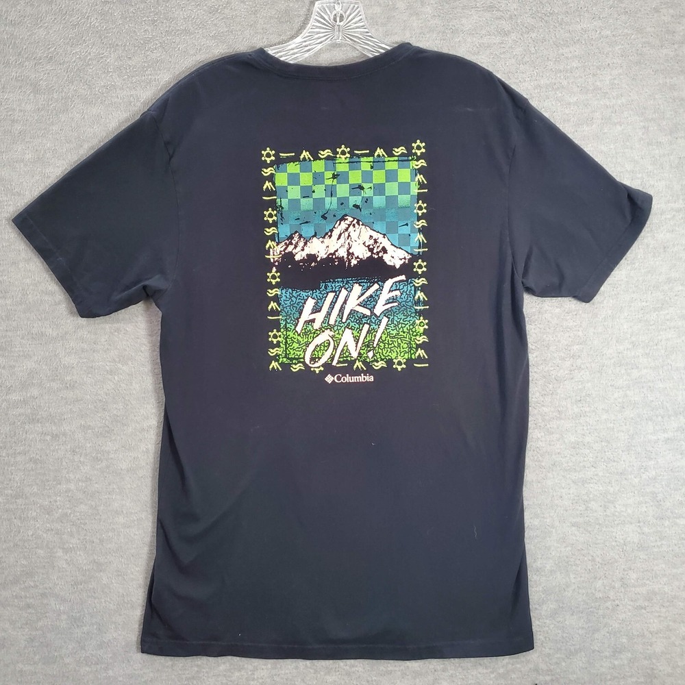 Columbia Men Shirt Large Black Hike On Organic Cotton Check Mountain Graphic